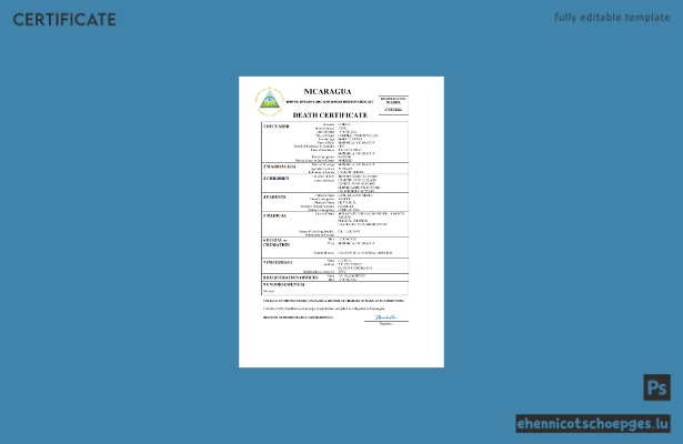 Nicaragua Personenstandsurkunde Sterbeurkunde Word- und PDF-Beispielvorschau